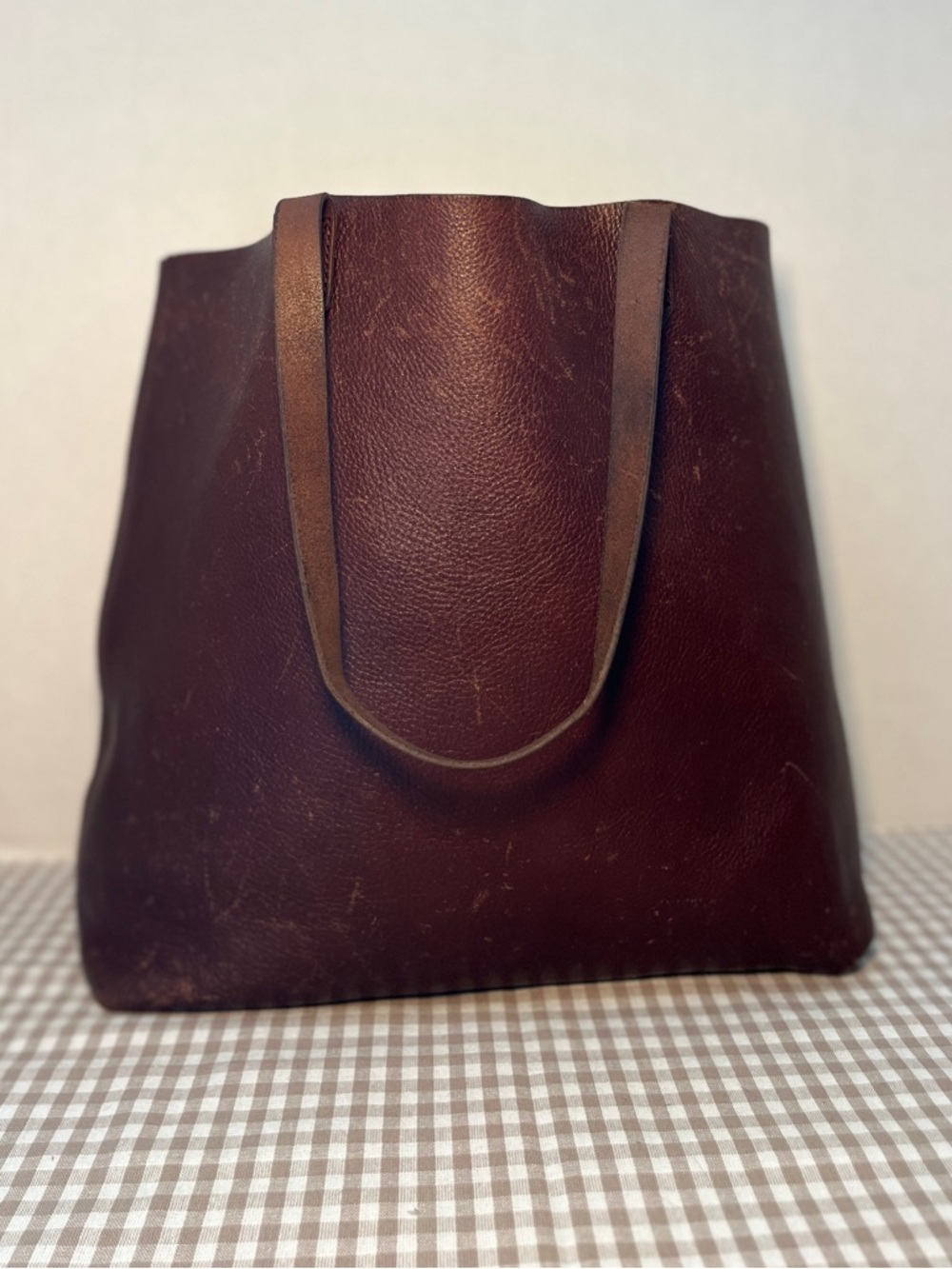 Large Madewell Brown Leather Transport Tote, Distressed And Restored